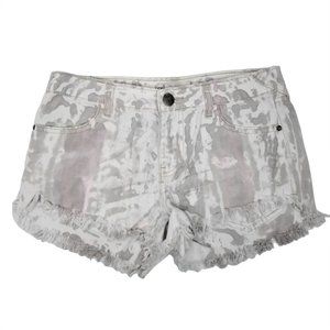 Free People Denim Jean Shorts Camo White Tan Pink Sz 26 CutOffs MidRise Festival